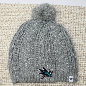 FORTY SEVEN 47 BRAND WOMENS NHL BEANIE POM SAN JOSE SHARKS GRAY SILVER KNIT